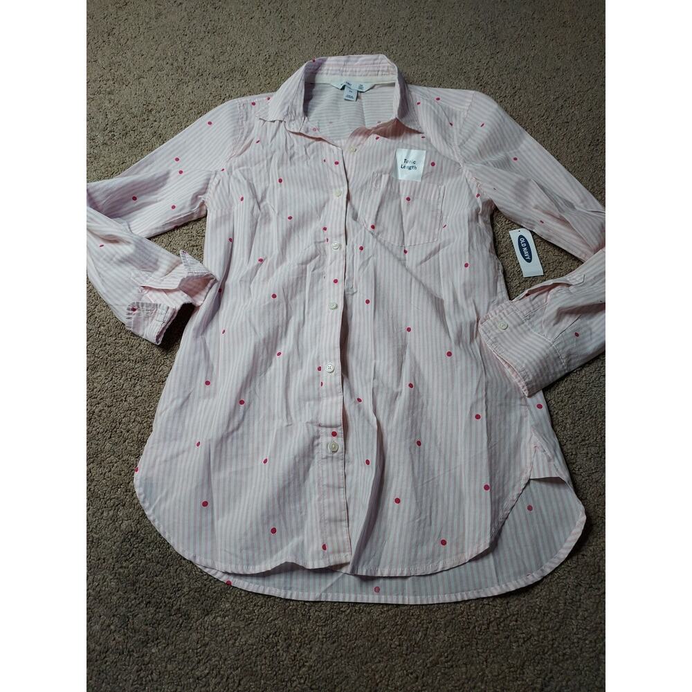 NWT Women's XS Old Navy The Tunic Shirt Pink Striped Button-Up